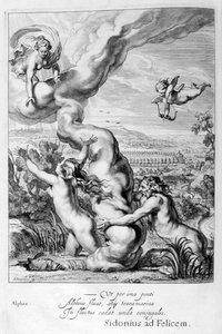 Arethusa forfulgt af Alpheus og forvandlet til en springvand, 1655 af Michel de Marolles