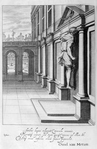 Iphis hænger sig selv i fortvivlelse over, at han ikke kunne vinde Anaxarete, 1655 af Michel de Marolles