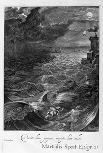 Leander svømmer over Hellespont for at møde sin elskerindehelt, 1655 af Michel de Marolles