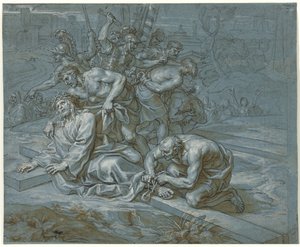 Kristus afklædt på korset, ca.1680 (pen og blæk over kridt og blyant på papir)