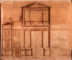 Tegning af San Lorenzos facade af Michelangelo (after) Buonarroti