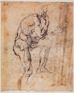 Nøgenstudie, kopi af Naasons lunette af Michelangelo (after) Buonarroti