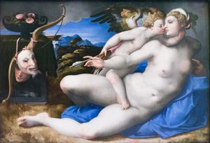 Venus og Amor, efter Michelangelo Buonarroti (olie på panel)