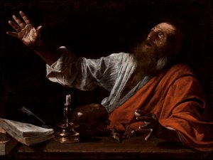 The Vision of Saint Hierome, første halvdel af det 17. århundrede (olie på lærred) af Michelangelo (follower of) Caravaggio