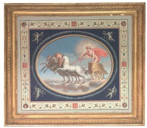 Et af fire dekorative paneler med Apollon, Mars, Venus og Merkur i vogne, omgivet af pompejanske grotesker (bodycolour over ætsning på papir) af Michelangelo (studio of) Maestri