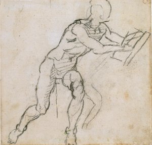 En nøgen siddende mand, c1490-1560 af Michelangelo Buonarroti
