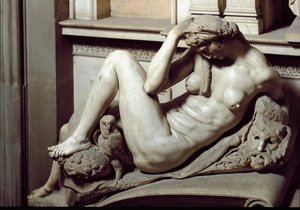 Allegori om natten. Giuliano de Medicis mausoleum. Marmor skulptur af Michelangelo Buonarroti