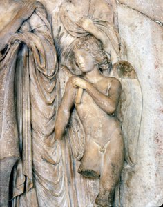 Angel, Venedig marmor, tidligt 16. århundrede. Begravelsesceremoni, detaljer, Louvre-museet. Skulptur af Michelangelo Buonarroti dit Michel Ange (Michelangelo eller Michelangelo af Michelangelo Buonarroti