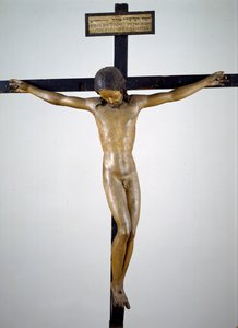 Krucifiks, ca.1492-94 (polykromt træ) af Michelangelo Buonarroti