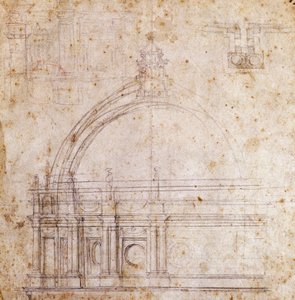 Designtegninger til kuppelen af Peterskirken i Vatikanet, design af Michelangelo (1475-1564), Italien af Michelangelo Buonarroti