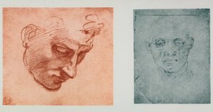 Set forfra af et ansigt, og et i profil; tegninger af Michelangelo. Casa Buonarroti, Firenze af Michelangelo Buonarroti