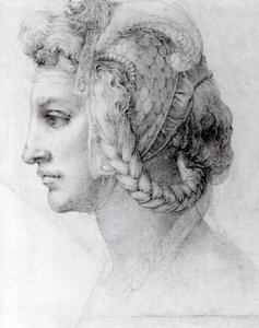 Ideelt kvindehoved, ca.1525-28 (sort kridt på papir) af Michelangelo Buonarroti