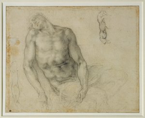 Den døde Kristus og to gentagelser af den højre arm ... af Michelangelo Buonarroti