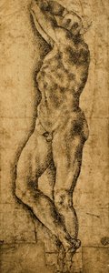 Mand nøgen; tegning af Michelangelo. Louvre, Paris