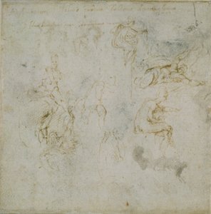Recto: Otte figurstudier. Verso: Figurstudie, c1490-1560. af Michelangelo Buonarroti