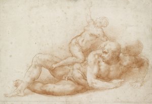 Samson og Delila (rødt kridt på råhvidt papir) af Michelangelo Buonarroti