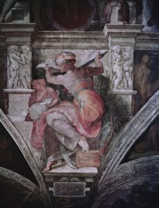 Det Sixtinske Kapel Loft: Libyan Sibyl, ca. 1508-10 (før restaurering) af Michelangelo Buonarroti
