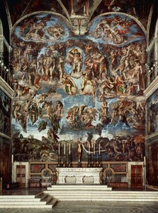 Det Sixtinske Kapel med retabel af den sidste dom (fresko) af Michelangelo Buonarroti