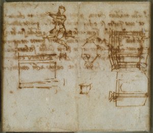 Små skitser af arkitektur og en lille figurundersøgelse, slutningen af det 15.-begyndelsen af det 16. århundrede af Michelangelo Buonarroti