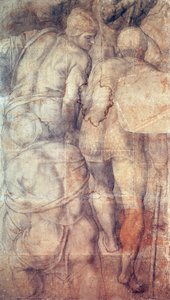 Soldater, af Michelangelo (1475-1564), forberedende tegneserie (undermaling) til freskomaleri af Peters korsfæstelse skabt i Pauline Kapel i Vatikanets palads af Michelangelo Buonarroti