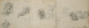 Studier af en sovende apostel og andre skikkelser, 1500-tallet af Michelangelo Buonarroti