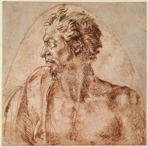 Studie af hoved og skuldre (blæk på papir) af Michelangelo Buonarroti