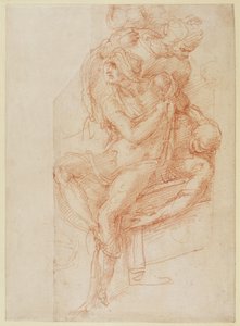 Studie af Lazarus og to ledsagende figur (rødt kridt på papir) af Michelangelo Buonarroti