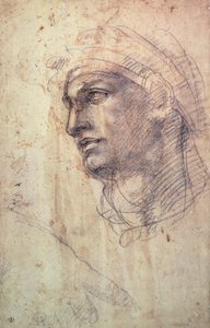 Studie af et hoved (kul på papir) af Michelangelo Buonarroti
