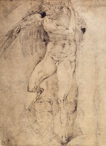 Studie af en engel til den sidste dom: tegning af Michelangelo. Casa Buonarroti, Firenze af Michelangelo Buonarroti