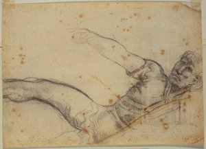 Studie af ikke-autografisk figur og indskrift af Michelangelo Buonarroti