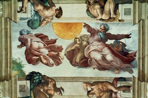 Det Sixtinske Kapel; loftsfresker efter restaurering (freske) af Michelangelo Buonarroti