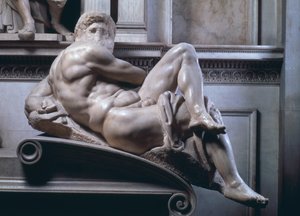 Giuliano de Medicis grav, detalje af dagen, 1520-33 marmor