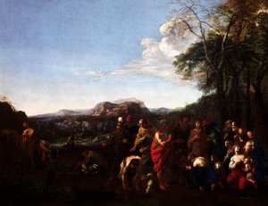 Johannes Døberens prædiken, af Michelangelo Cerquozzi kendt som Michelangelo delle Battaglie (1602-1660), olie på lærred, 76x100 cm.