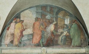 St. Antoninus grundlægger Company of Good Men i San Martino, lunette (fresco) af Michelangelo Cinganelli