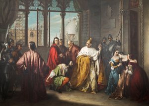Dogen Francesco Foscari sender sin søn Jacopo i eksil ("I due Foscari") af Michelangelo Grigoletti
