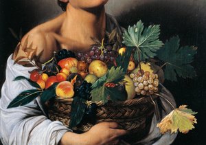 Dreng med en kurv med frugt, detalje af Michelangelo Merisi da Caravaggio