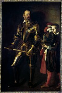 Portræt i foden af Alof de Wignacourt (1547-1622) Stormester af Maltas orden fra 1601 til 1622, og hans side Maleri af Michelangelo Merisi dit Le Caravaggio ou il Caravaggio (1571-1610) 1608 Søn. 1,94x1,34 m af Michelangelo Merisi da Caravaggio