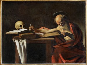 Sankt Hieronymus skriver ... (maleri på lærred) af Michelangelo Merisi da Caravaggio