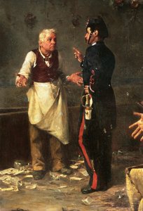 Detalje fra A game of Trumps or Brawl in Trastevere, der viser politimand og kroejer af Michele Cammarano