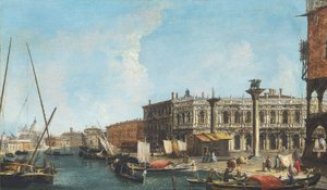 Indgang til Canal Grande i Venedig med Piazetta og Libreria Marciana til højre, Dogana og Santa Maria della Salute til venstre. af Michele Marieschi