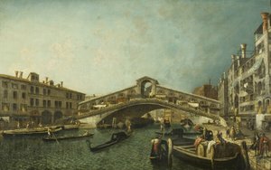 Rialtobroen, Venedig, ca. 1740 (olie på lærred) af Michele Marieschi