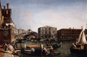 Rialtobroen, Venedig med Fondaco dei Tedeschi i forgrunden,