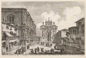 Udsigt over Venedig: Campo S. Rocco, 1741. af Michele Marieschi