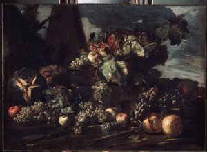 "Stilleben med druer" Maleri af Michelangelo Pace da Campidoglio (1610-1670) 1650-1660 Dim. 98x134 cm Eremitagemuseet, Sankt Petersborg