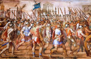 Triumf for konsul Lucius Aemilius Paulus over Perseus, konge af Makedonien (detaljer), omkring 1570 (fresko) af Michele and Rocchetti Jacopo Alberti