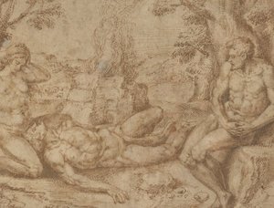 Adam og Eva sørger over Abels død, ca. 1576. af Michiel Coxie