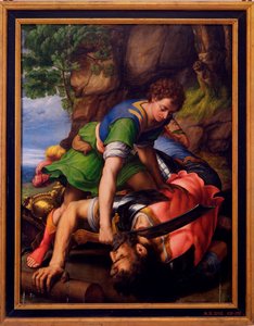 "" David and Goliath "" Painting by Michiel Coxciedani
