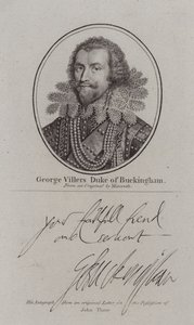 George Villiers hertug af Buckingham, engelsk hofmand, politiker og favorit af kong James I (gravering) af Michiel Janszoon van (after) Miereveldt