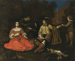 Elegant jagtselskab, der hviler af Michiel Sweerts