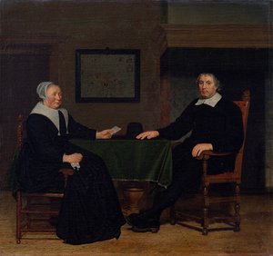 Portræt af Adriaen Corver og hans kone Rijckje Theulingh. af Michiel van Musscher